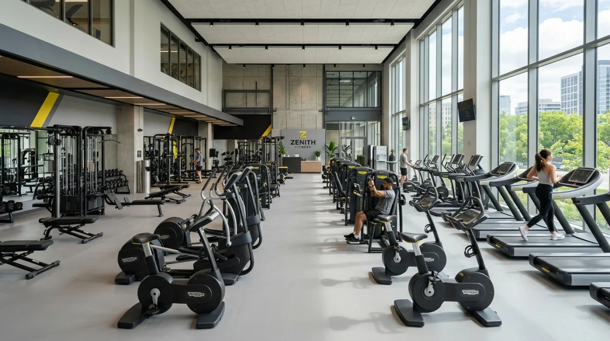 Espace fitness moderne et lumineux chez Basic-Fit Estancarbon avec équipements de musculation et cardio de haute qualité.