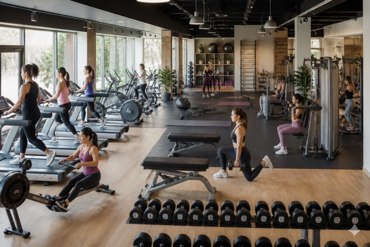 Salle de fitness réservée aux femmes avec équipements cardio, musculation et espaces fonctionnels modernes, avis Basic-Fit Ladies